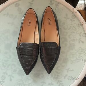 a.n.a Chocolate Crocodile Texture Flats